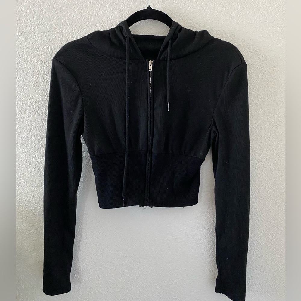 SHEIN Black Cropped Zip-Up Hoodie